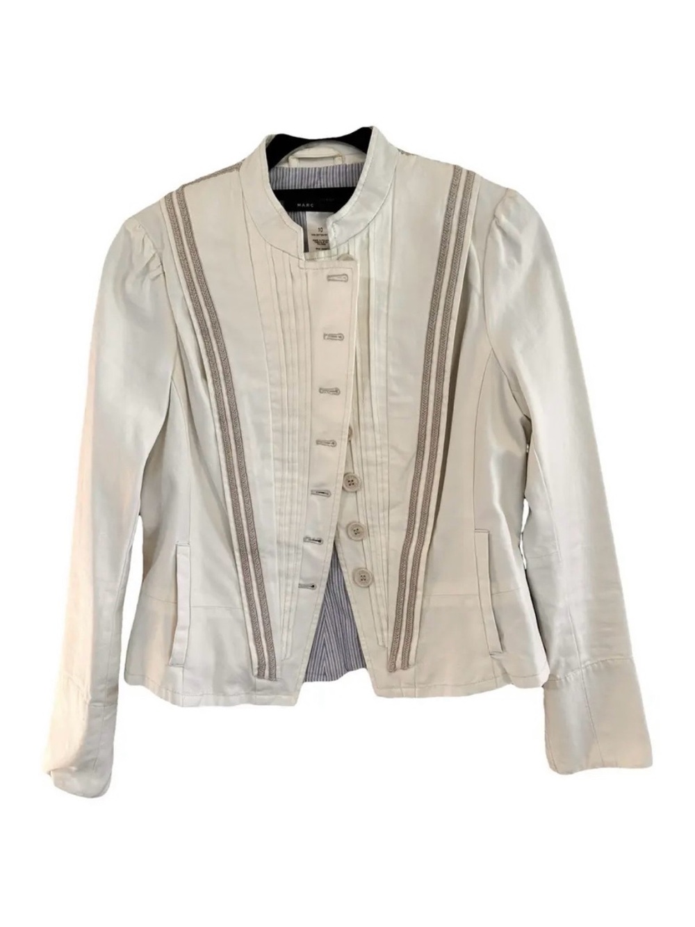 Marc Jacobs Off-White Button Front Blazer with Taupe Trim